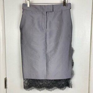 Tom Ford NWT Smoke Black Lace Hem Pencil Side Slit Skirt Cotton Silk IT 38 US 4